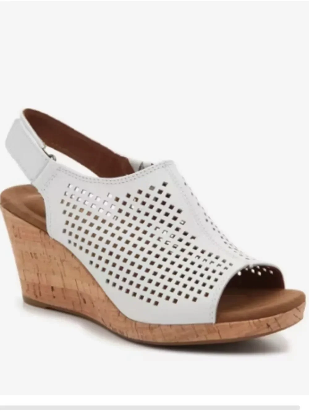 Rockport White Perforated Slingback Cork Wedges
